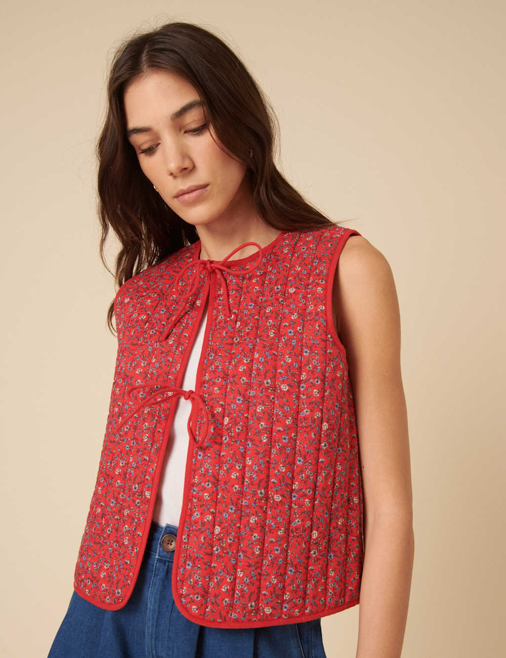 Pure Cotton Floral Quilted Waistcoat