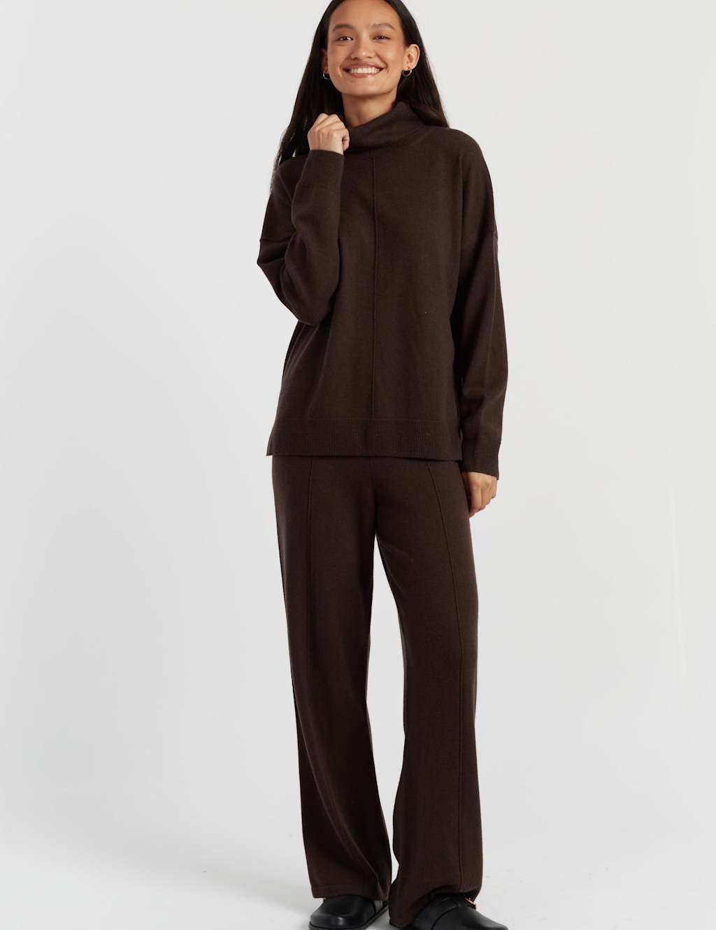 Chinti & Parker Wool Rich with Cashmere Roll Neck Relaxed Jumper Brown
