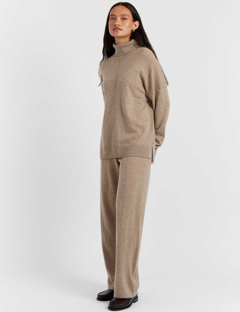 Chinti & Parker Wool Rich with Cashmere Roll Neck Relaxed Jumper Sand