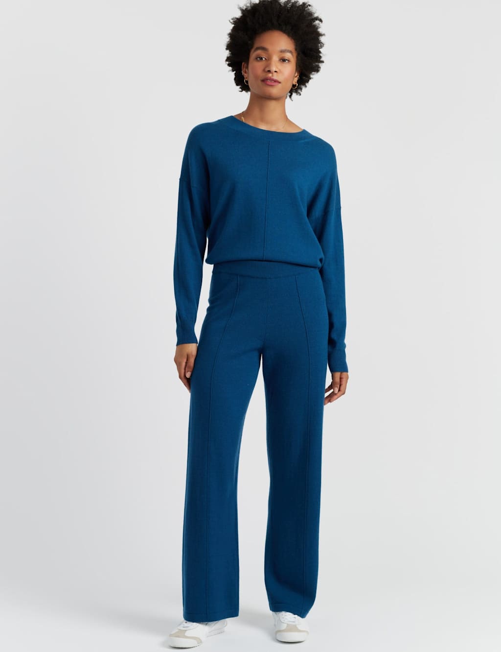 Chinti & Parker Wool Rich Wide Leg Relaxed Joggers with Cashmere Blue