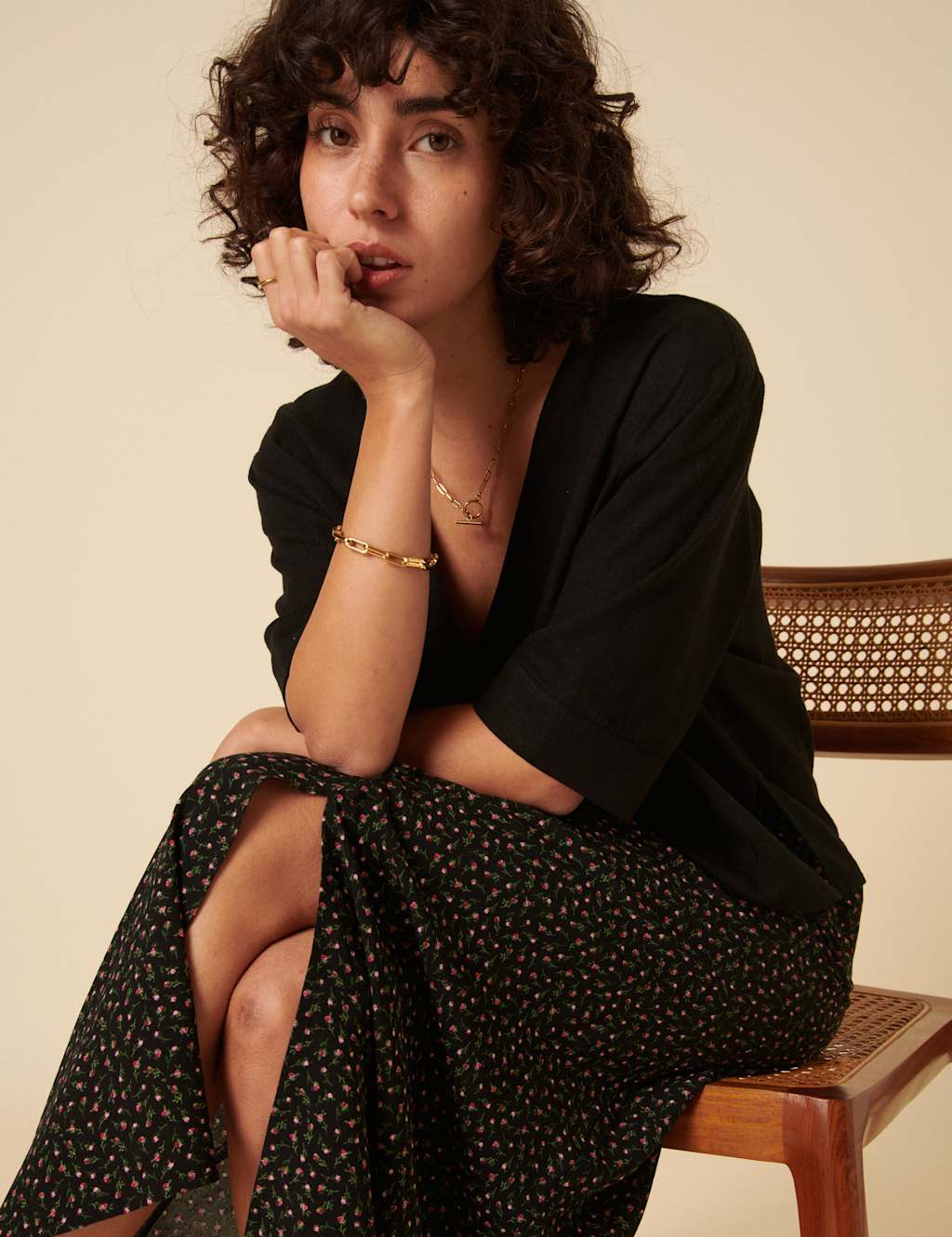 Floral Split Front Midi A-Line Skirt