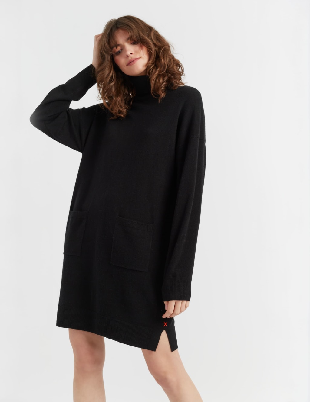 Wool Rich Knitted Roll Neck Mini Dress with Cashmere