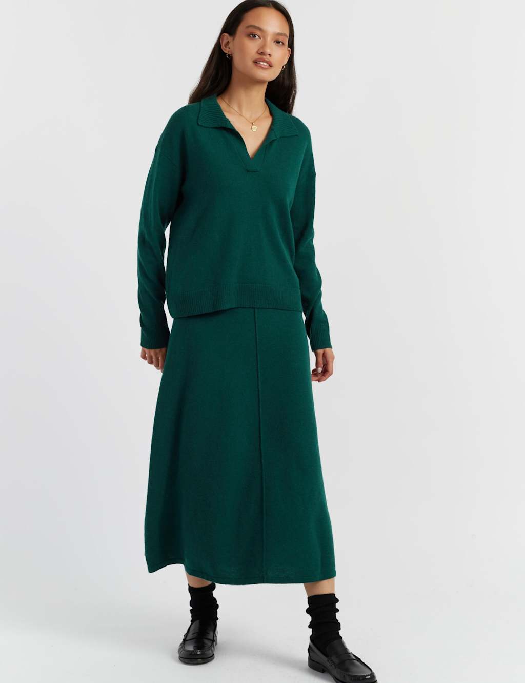 Chinti & Parker Wool Rich Collared Jumper with Cashmere Green