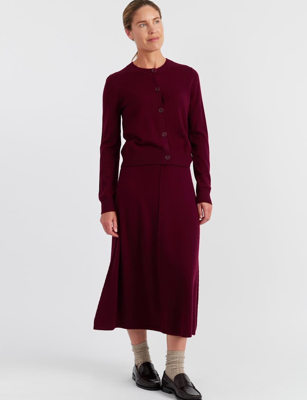 Chinti & Parker Wool Rich Crew Neck Cardigan with Cashmere Red