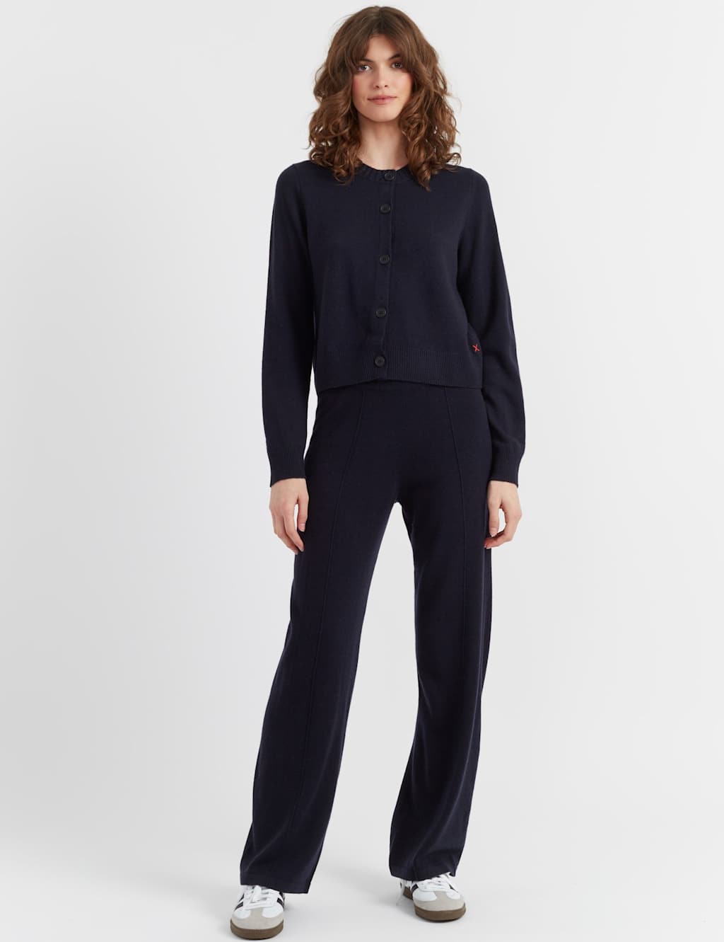 Chinti & Parker Wool Rich Crew Neck Cardigan with Cashmere Navy