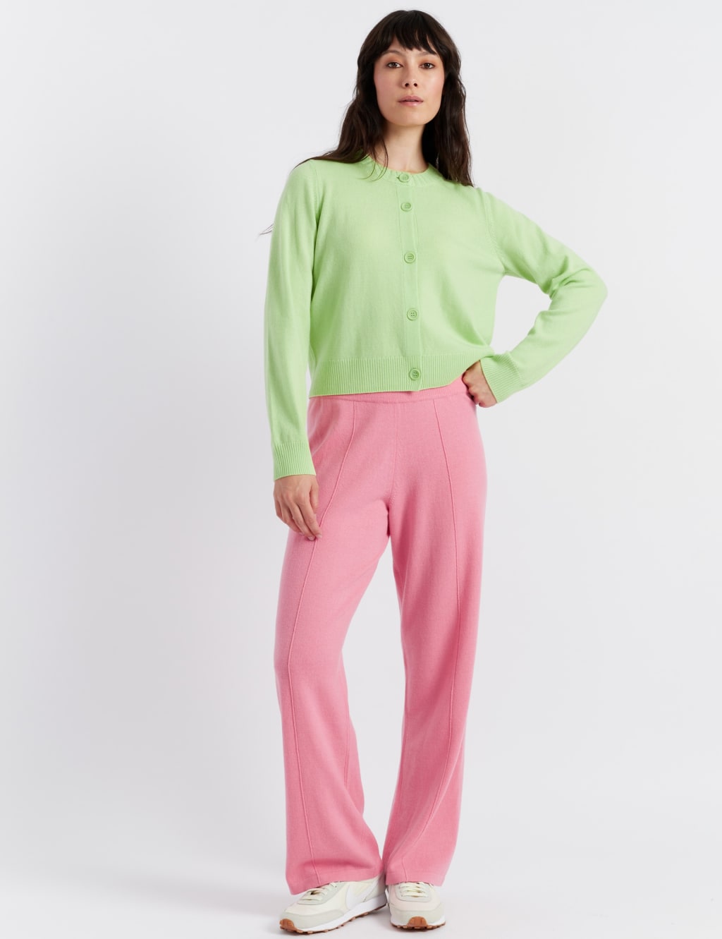 Wool Rich Crew Neck Cardigan with Cashmere