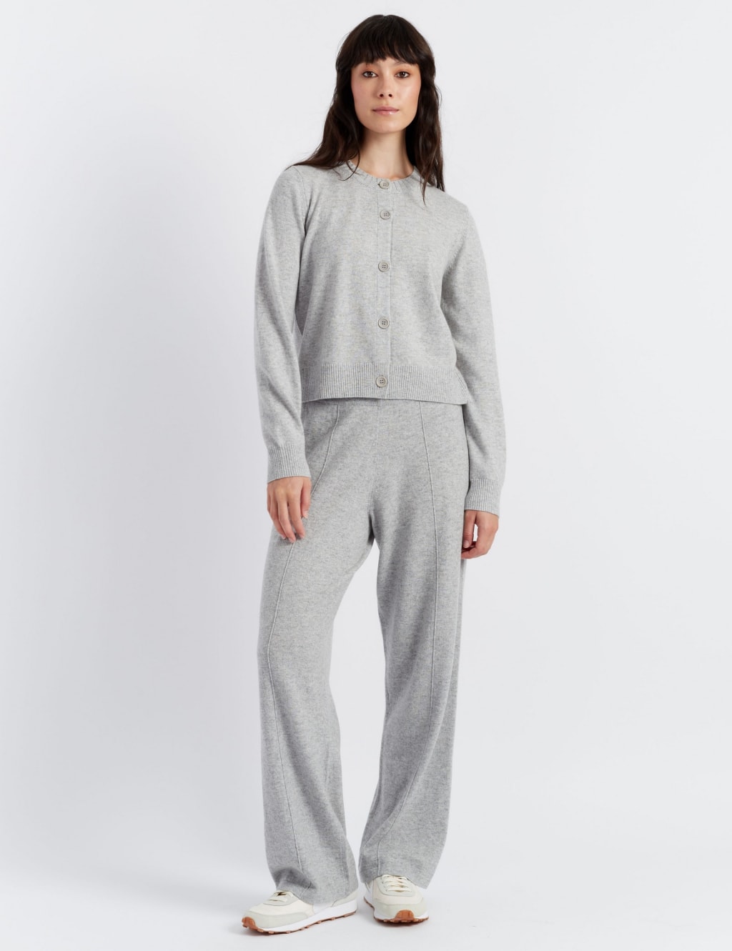 Wool Rich Crew Neck Cardigan with Cashmere