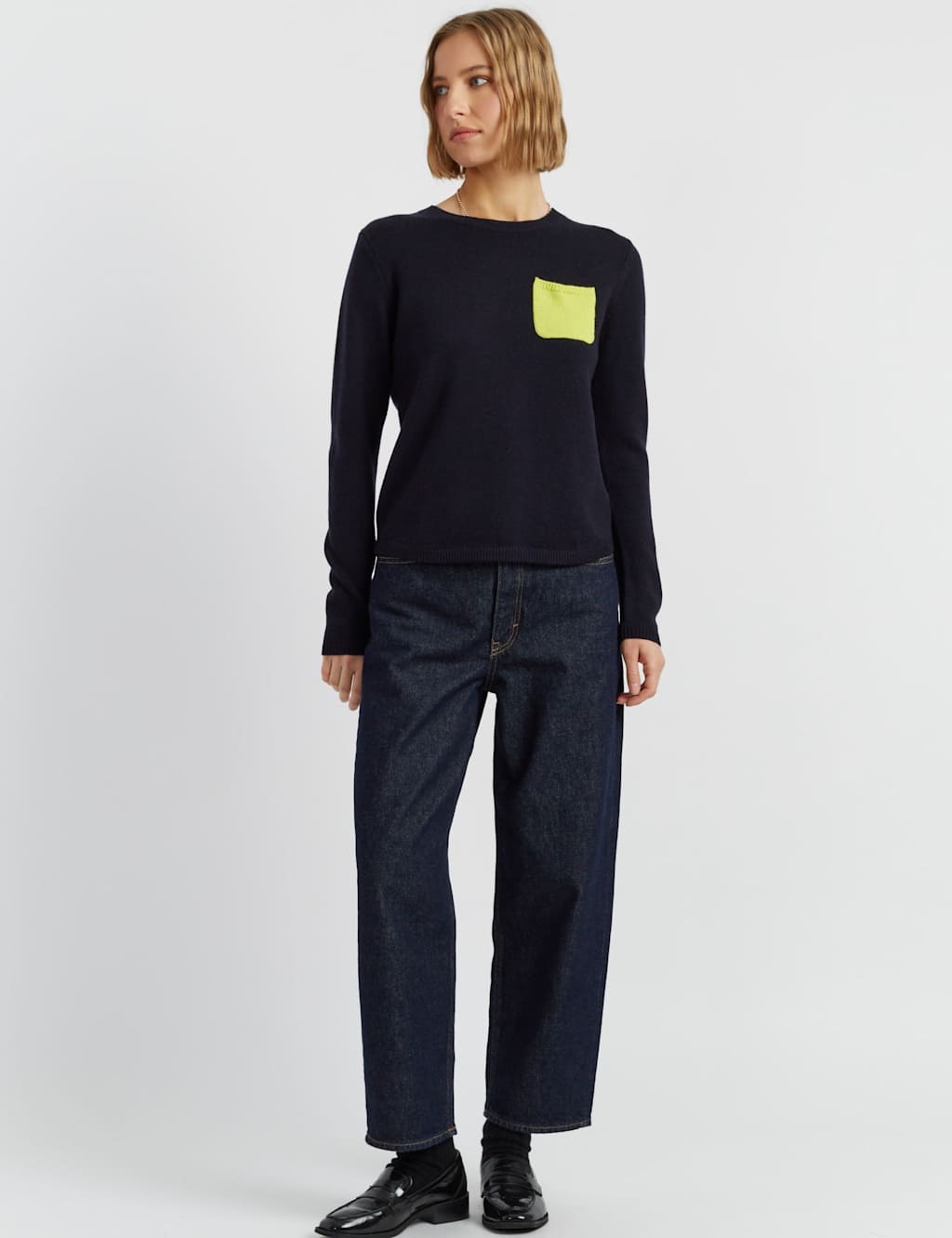Chinti & Parker Merino Wool with Cashmere Pocket Detail Jumper Navy