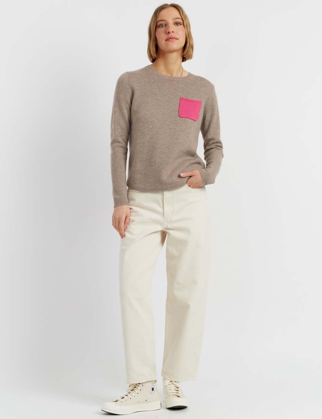 Chinti & Parker Merino Wool with Cashmere Pocket Detail Jumper Sand