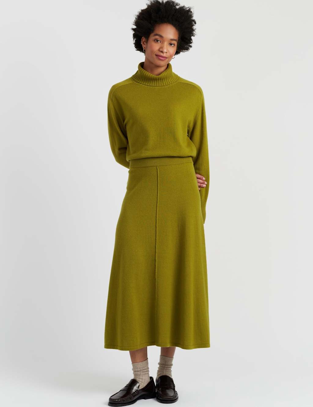 Chinti & Parker Midi A-Line Skirt with Cashmere Green