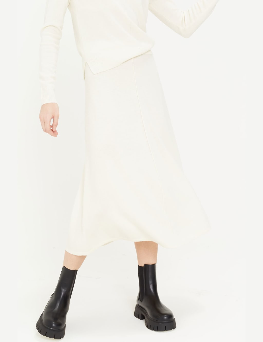 Midi A-Line Skirt with Cashmere