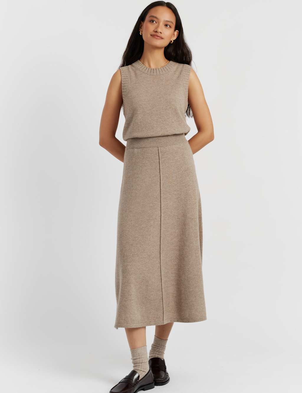 Chinti & Parker Midi A-Line Skirt with Cashmere Sand