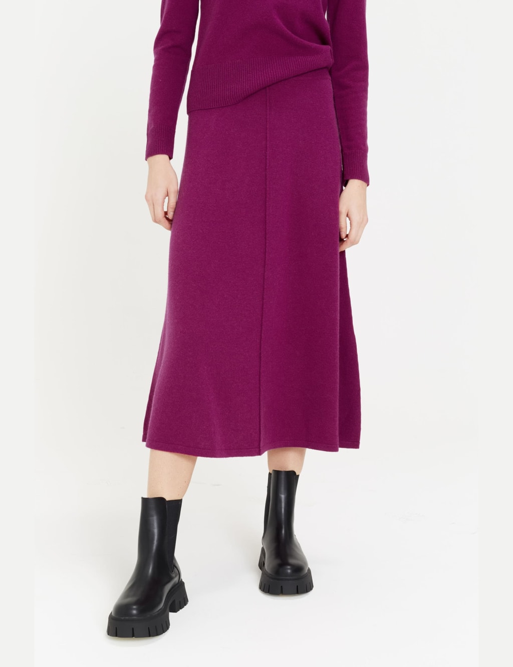 Chinti & Parker Midi A-Line Skirt with Cashmere Grape