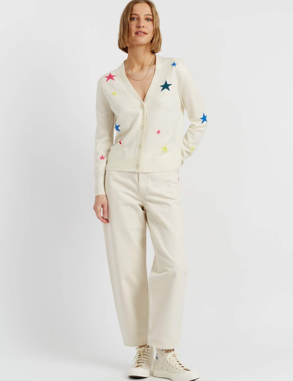 Chinti & Parker Merino Wool with Cashmere Star Cardigan Cream Mix