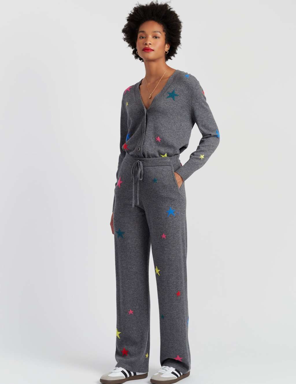 Chinti & Parker Merino Wool with Cashmere Star Cardigan Grey Mix