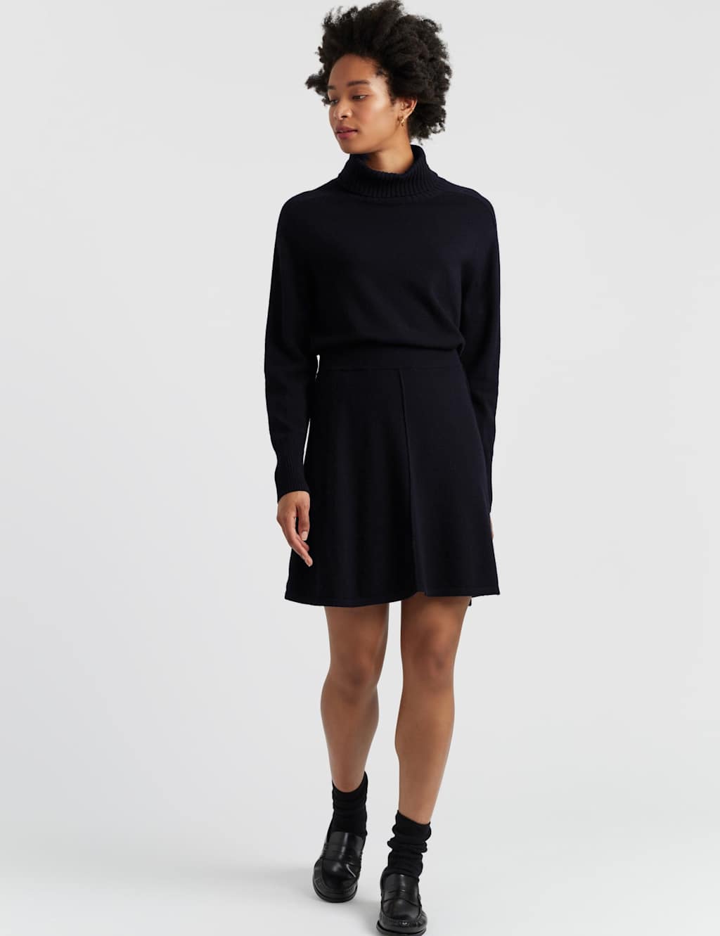 Chinti & Parker Wool Rich Mini Skater Skirt with Cashmere Navy