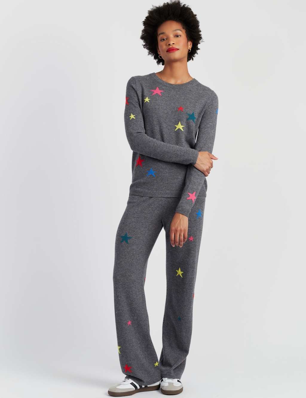 Chinti & Parker Wool Rich Star Jacquard Wide Leg Trousers Grey Mix