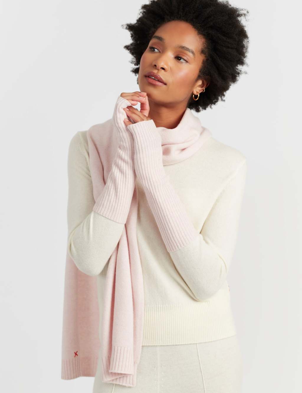 Chinti & Parker Wool Rich Fingerless Gloves With Cashmere Pink