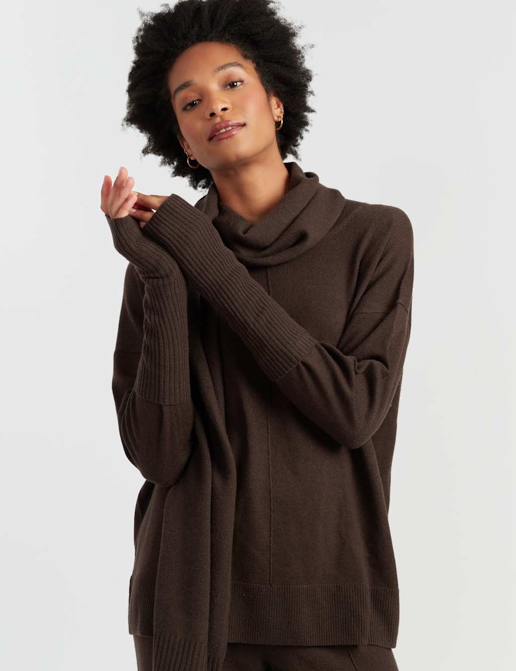 Chinti & Parker Wool Rich Fingerless Gloves With Cashmere Brown