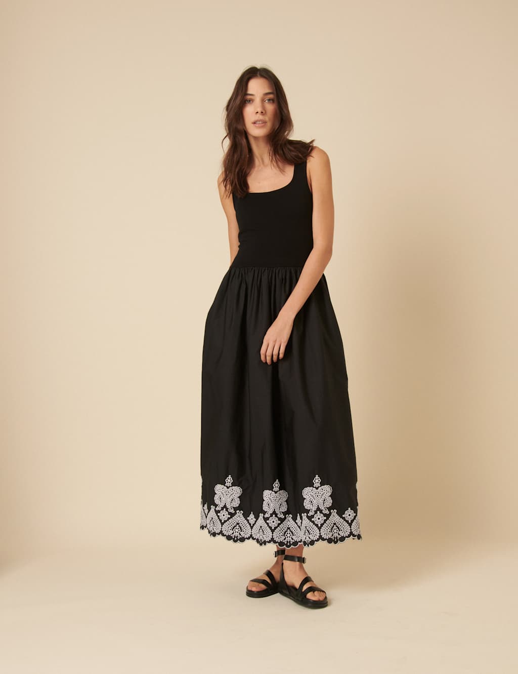 Pure Cotton Embroidered Midaxi Smock Dress