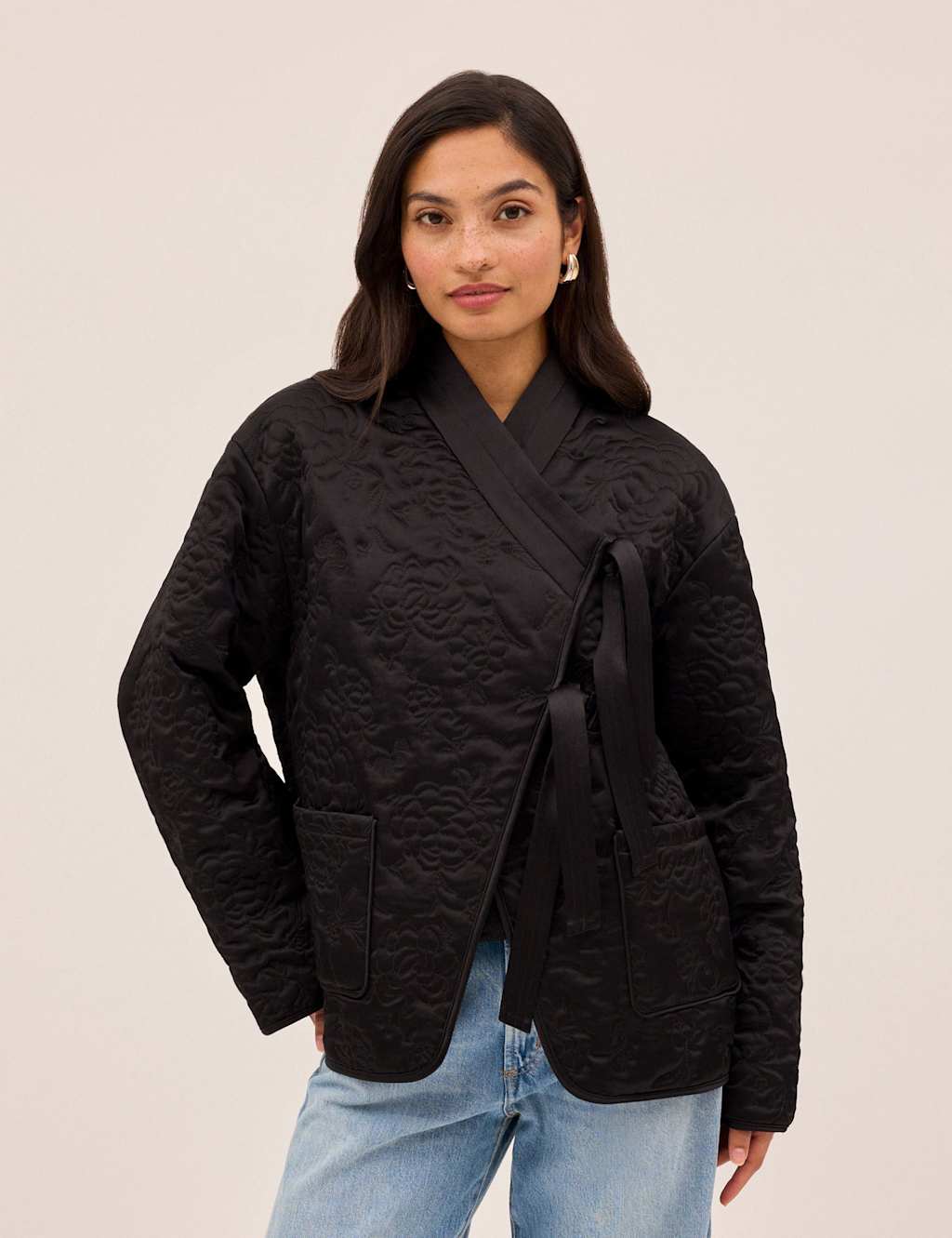 Kitri Satin Quilted Jacket Black