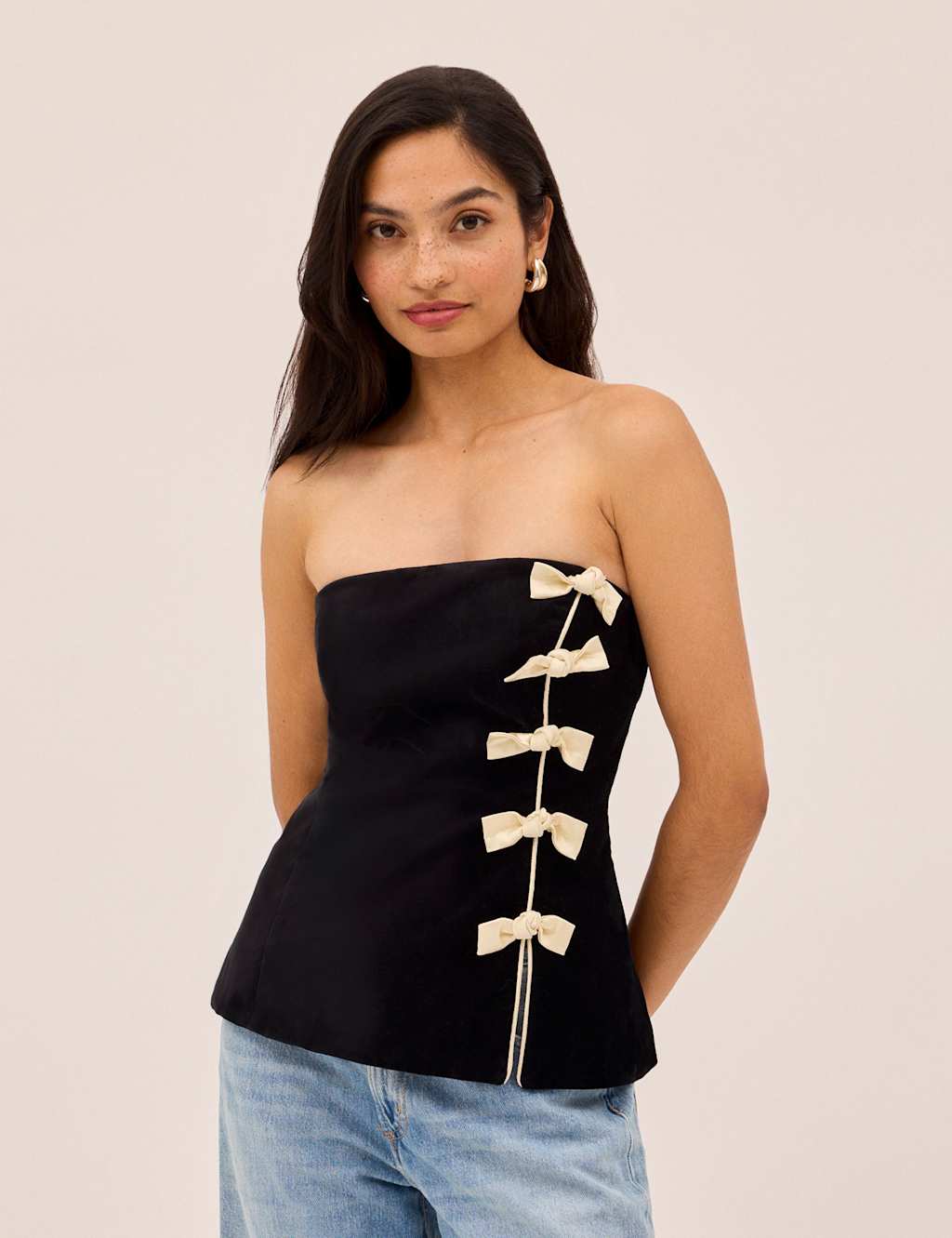 Kitri Velvet Bow Bandeau Top Black