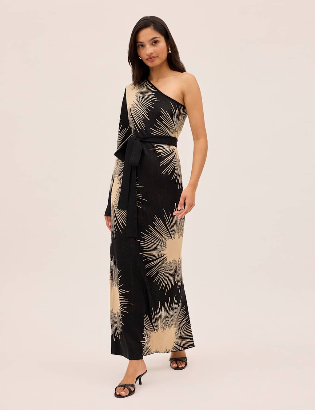 Kitri Knitted One Shoulder Midaxi Column Dress Black