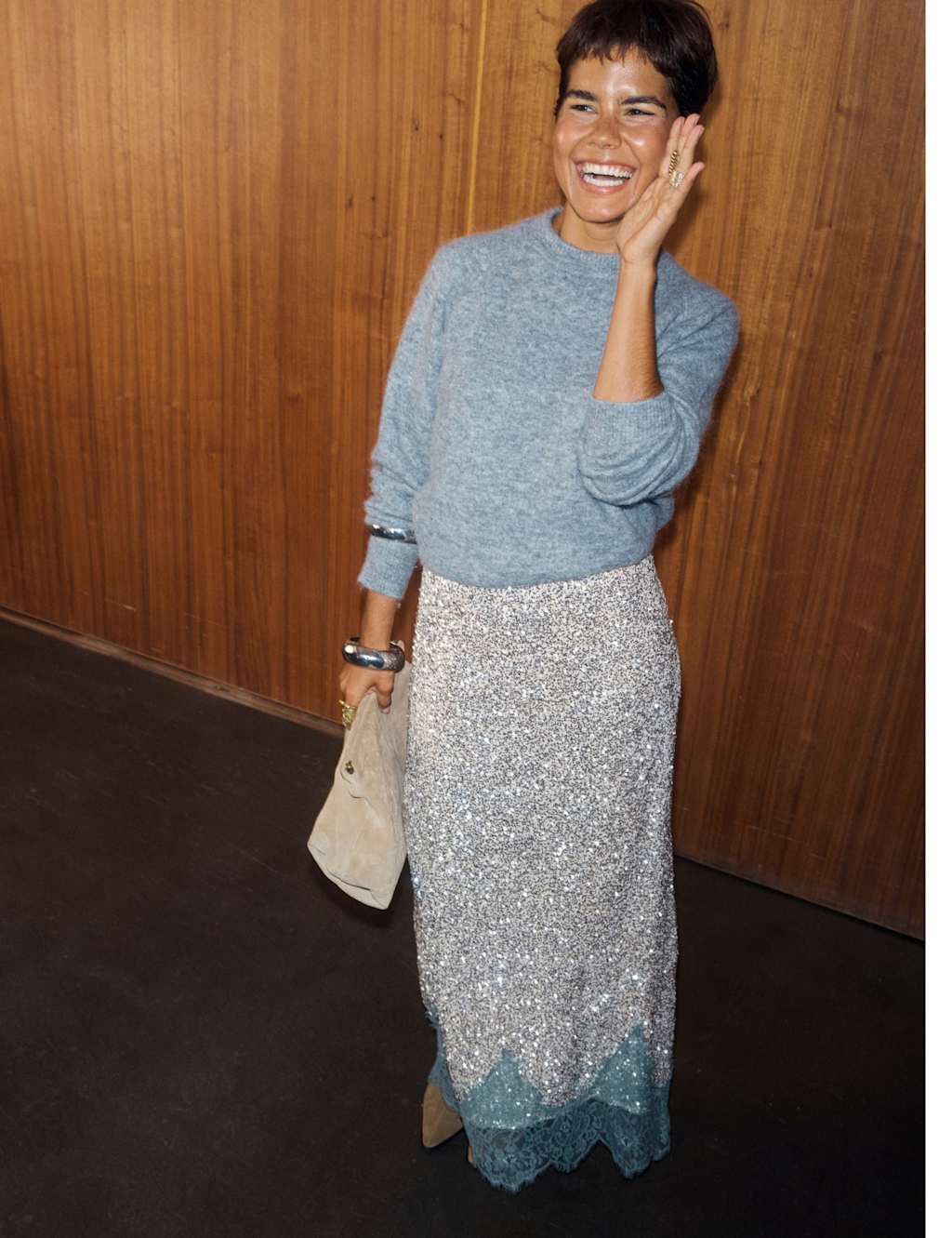 Never Fully Dressed Sequin Midi Skirt Silver