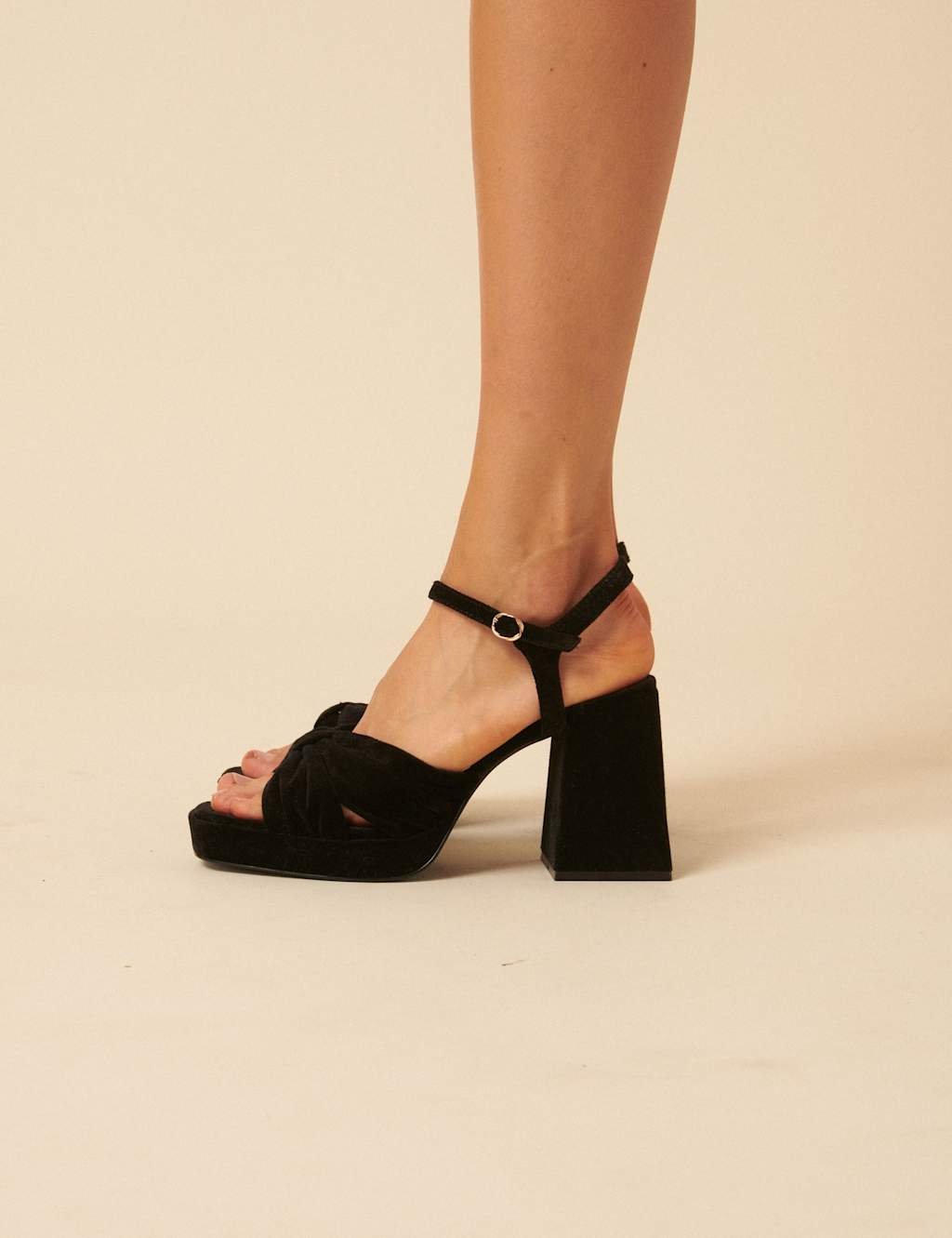 Nobody's Child Velvet Ankle Strap Block Heel Sandals Black