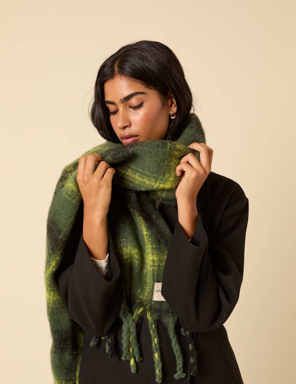 Nobody's Child Checked Tassel Scarf Green Mix