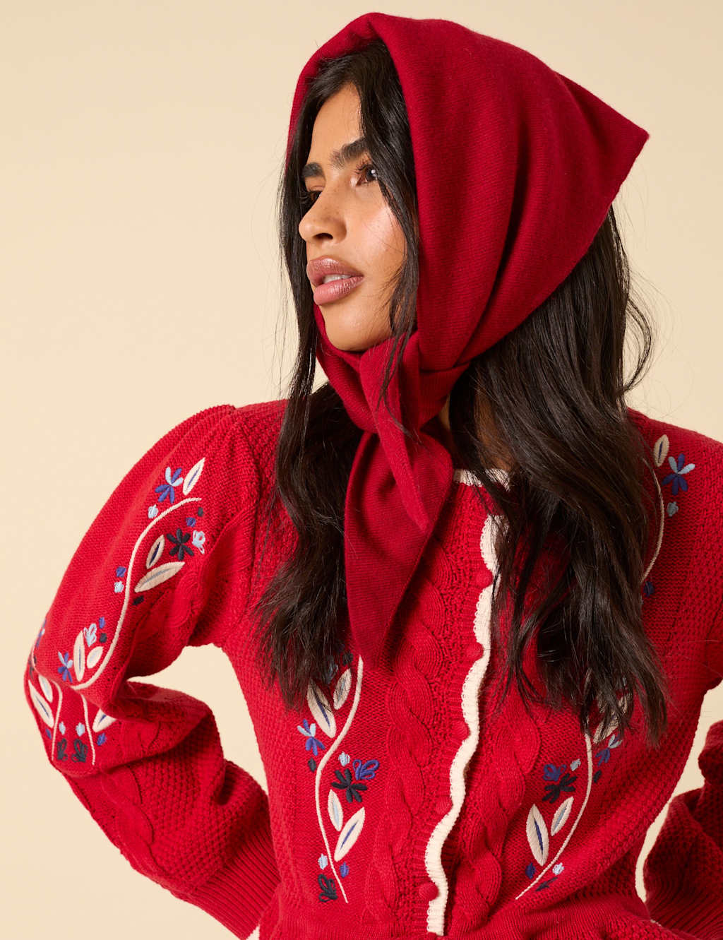 Nobody's Child Wool Blend Triangle Scarf Red