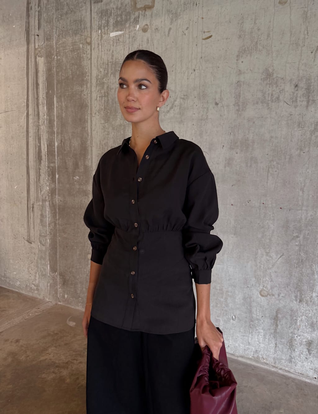 Never Fully Dressed Lyocell Rich Button Through Shirt Black