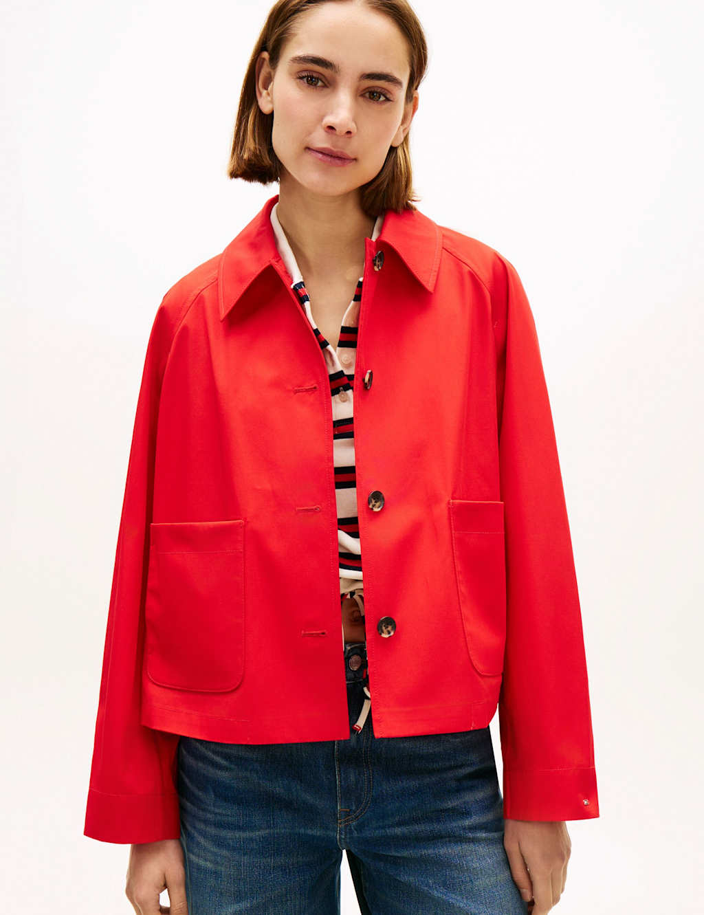 Tommy Hilfiger Women's Pure Cotton Lightweight Short Jacket - Medium - Red - Available at M&S