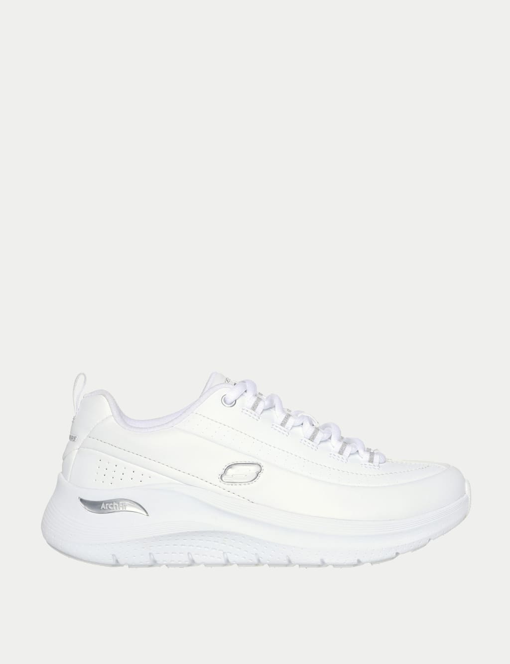 Skechers Women's Leather Arch Fit 2.0 Star Bound Lace Up Trainers - 6 - White, White