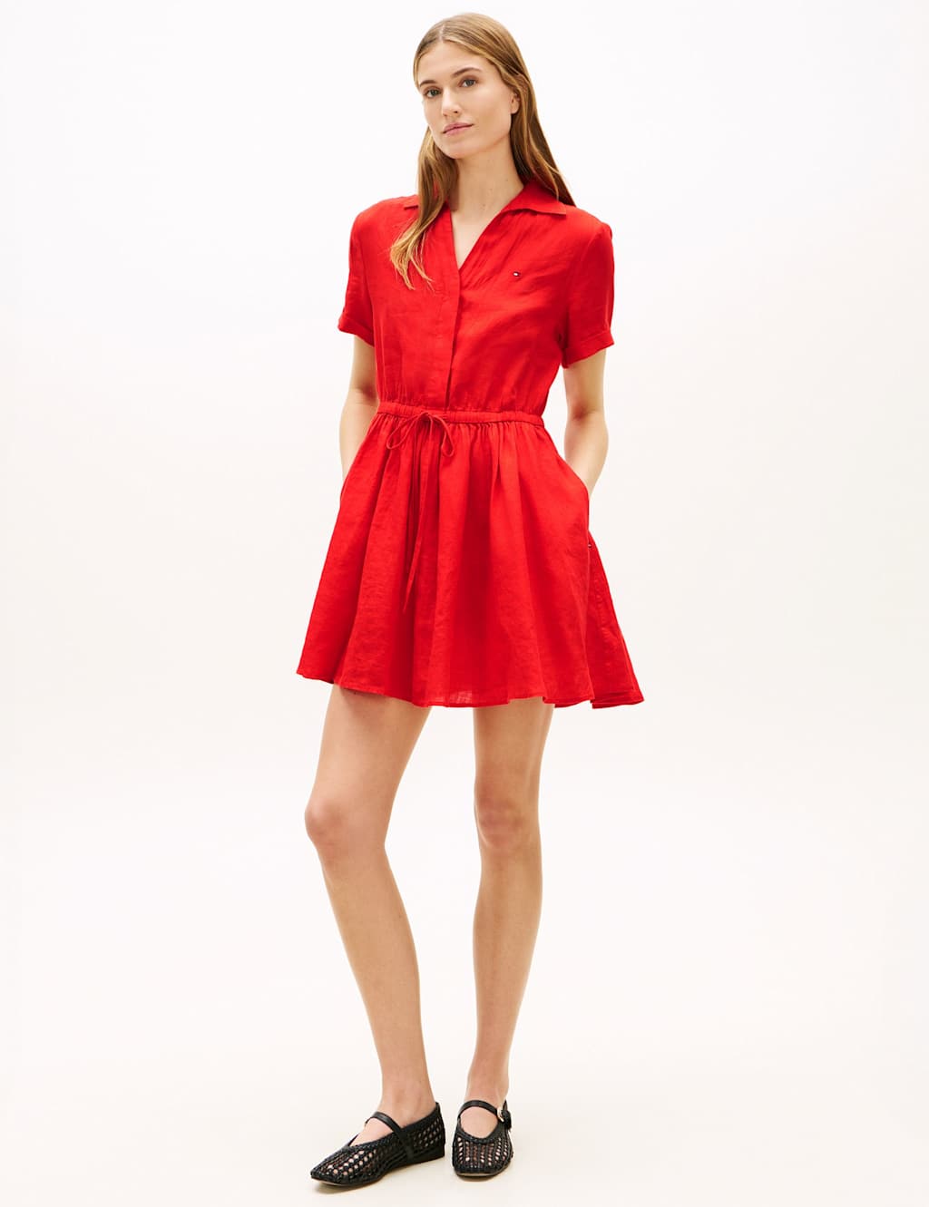 Tommy Hilfiger Women's Pure Linen Mini Skater Dress - Large - Red - Available at M&S