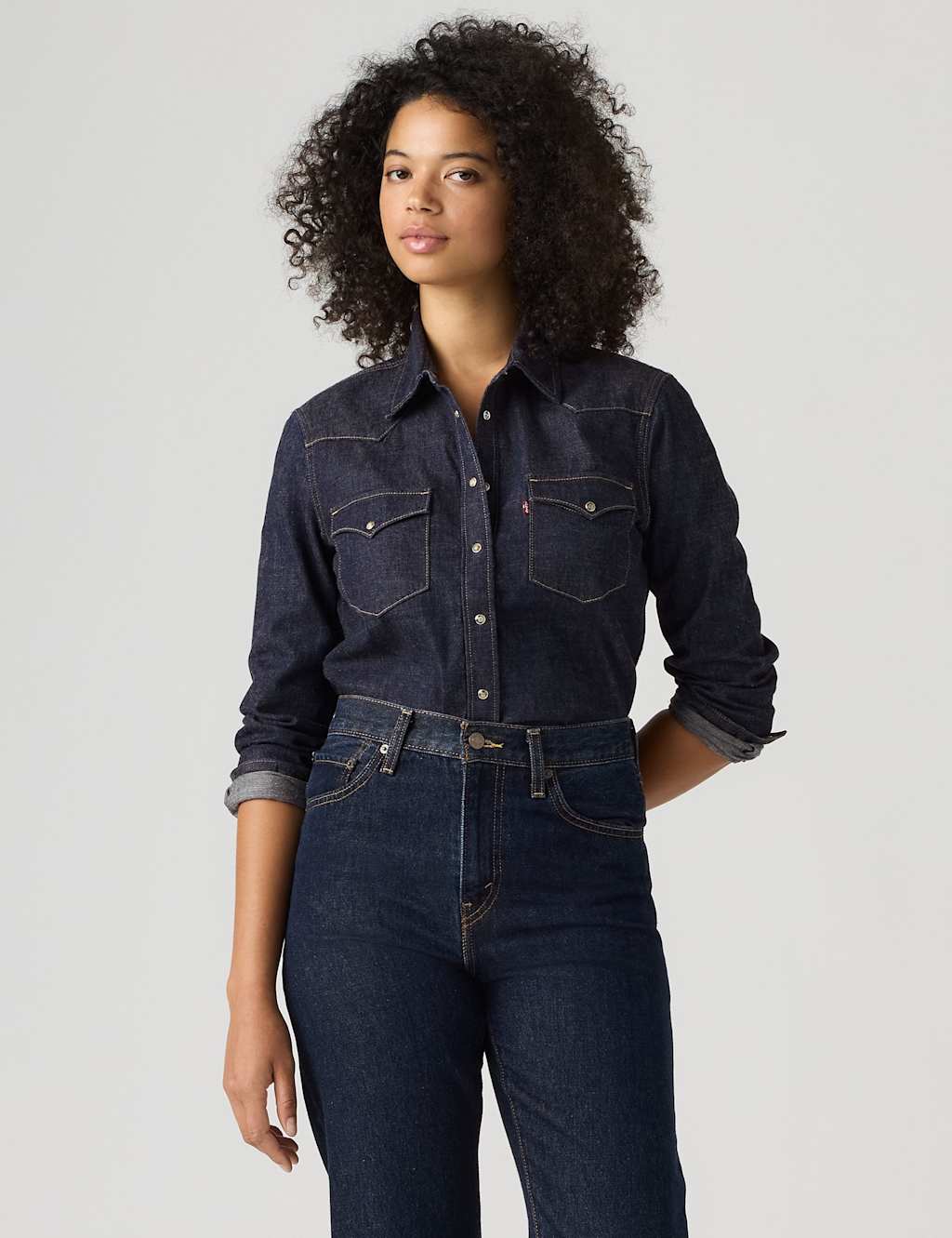 Levi's Women's Denim Western Shirt - Large - Dark Blue Denim - Available at M&S