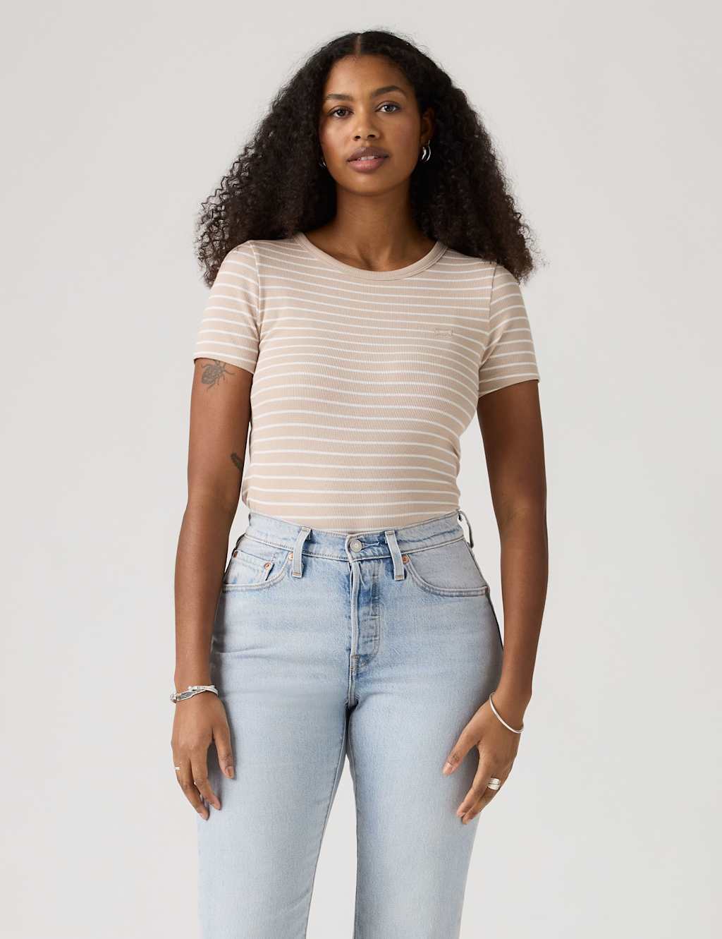Levi's Women's Cotton Rich Striped T-Shirt - Small - White Mix - Available at M&S