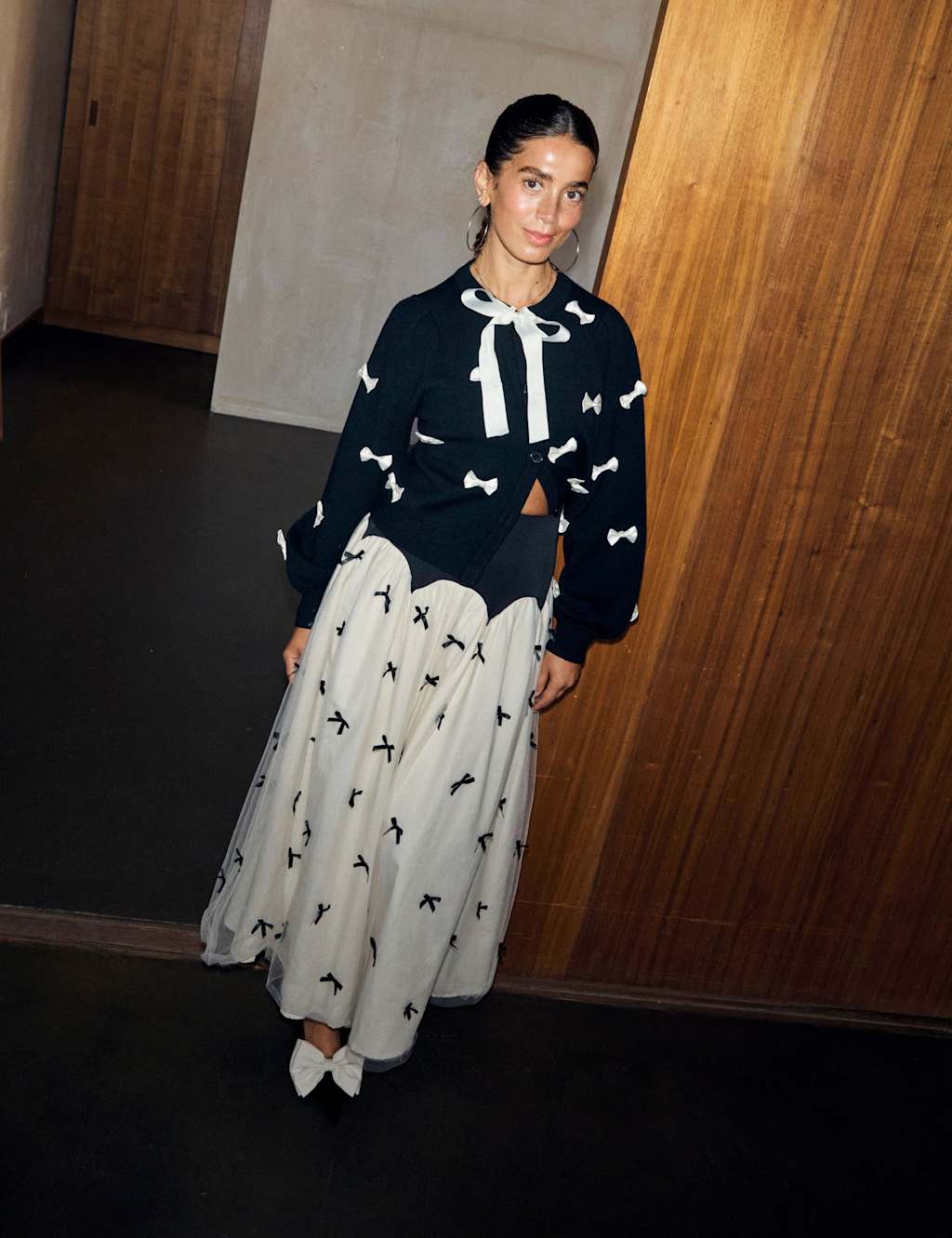 Never Fully Dressed Mesh Bow Maxi Skater Skirt Black Mix