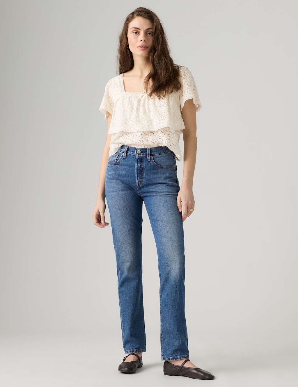 Levi's 501 Straight Leg Jeans for Women - 31/32in - Mid Blue - Available at M&S
