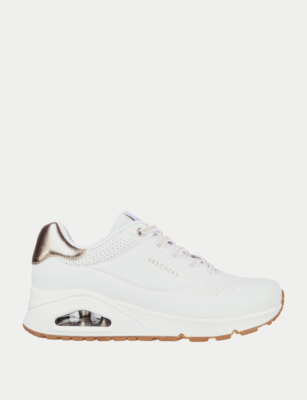 Skechers Women's Uno Shimmer Away Lace Up Platform Trainers - 5 - White Mix, Black,White Mix,Natural