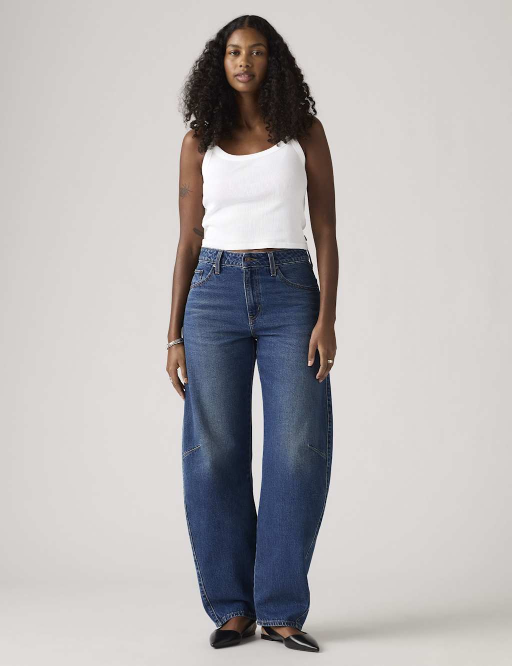 Levi's Women's Baggy Mid Rise Barrel Leg Dad Jeans - 26/30in - Mid Blue - Available at M&S