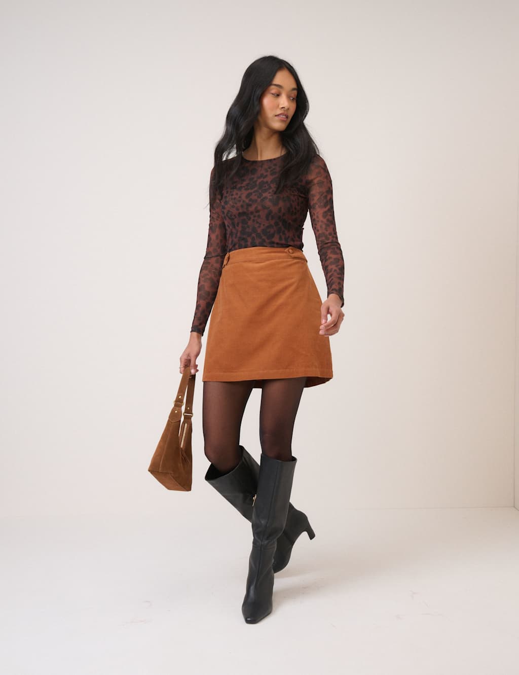 Nobody's Child Pure Cotton Cord Mini Pencil Skirt Beige