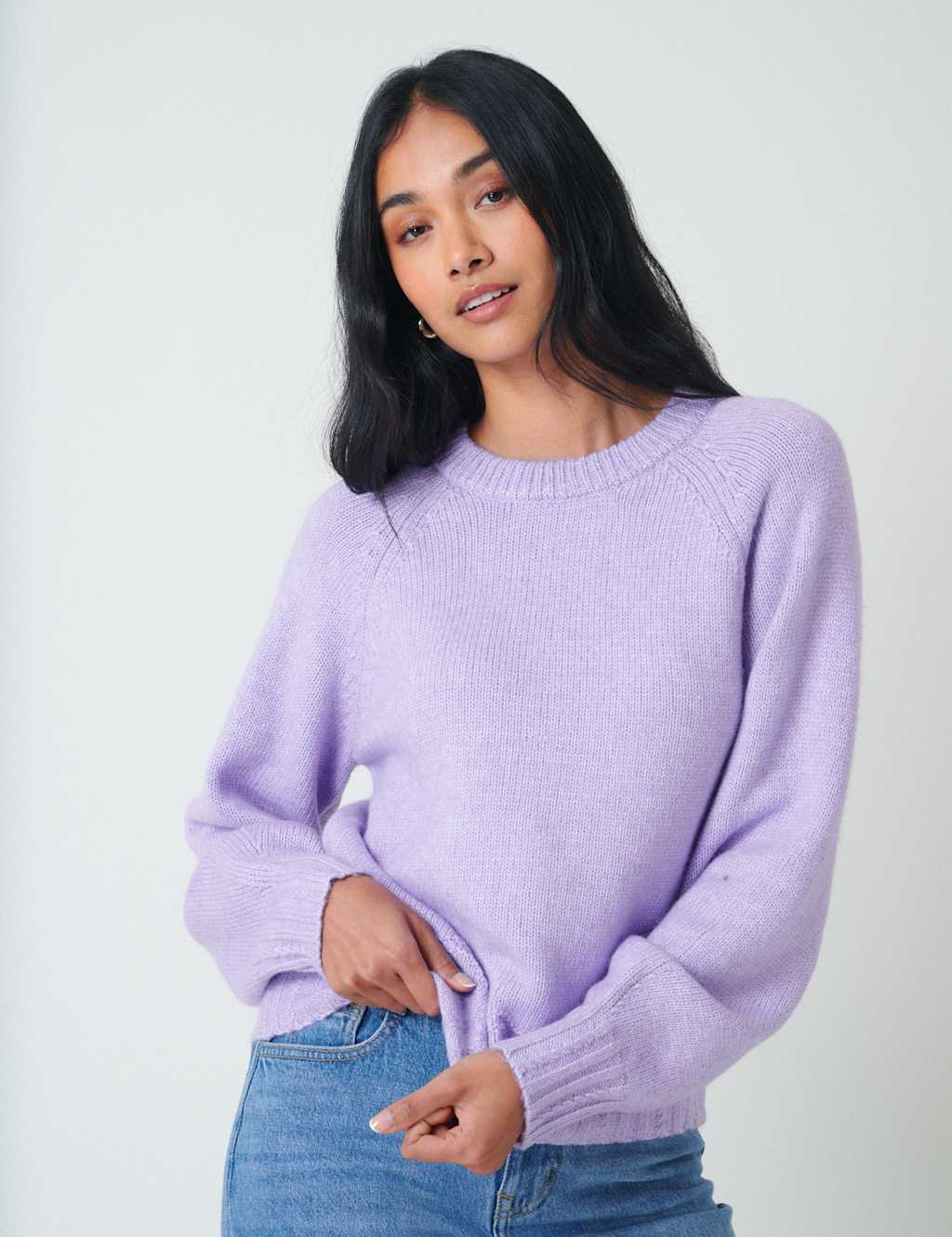 Nobody's Child Textured Bow Back Relaxed Jumper with Wool Purple