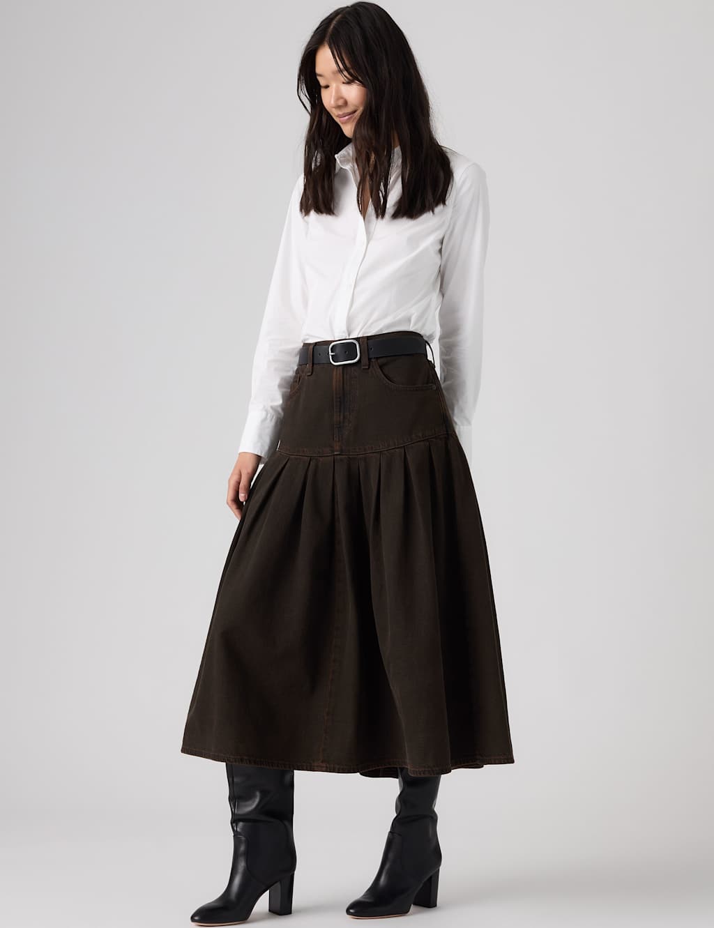 Levi's Women's Denim Pleated Yoke Midi Skirt - 29 - Black - Available at M&S