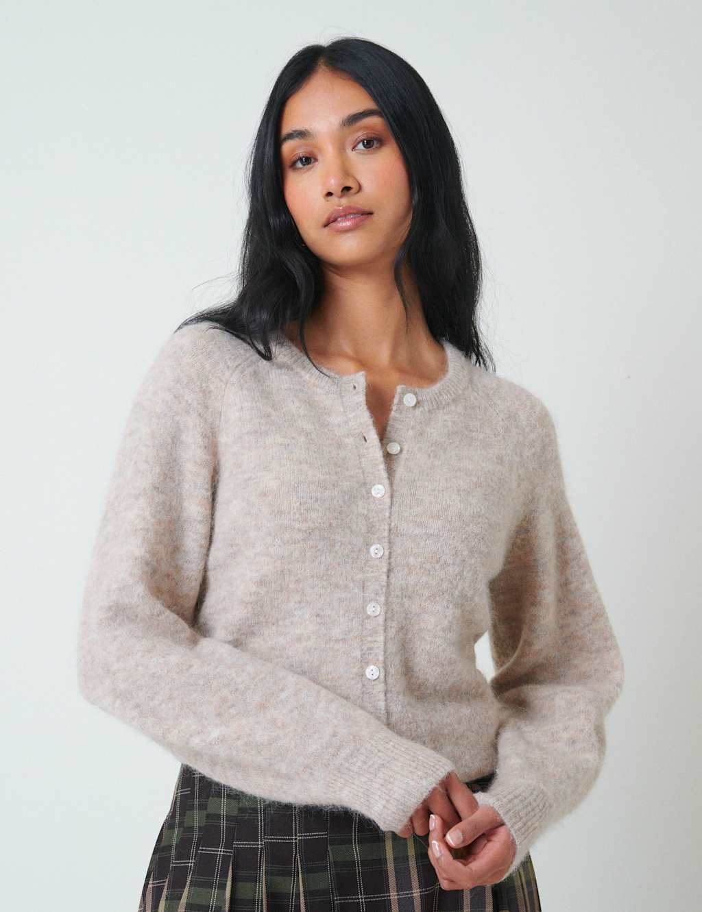 Nobody's Child Wool Blend Crew Neck Cardigan Silver