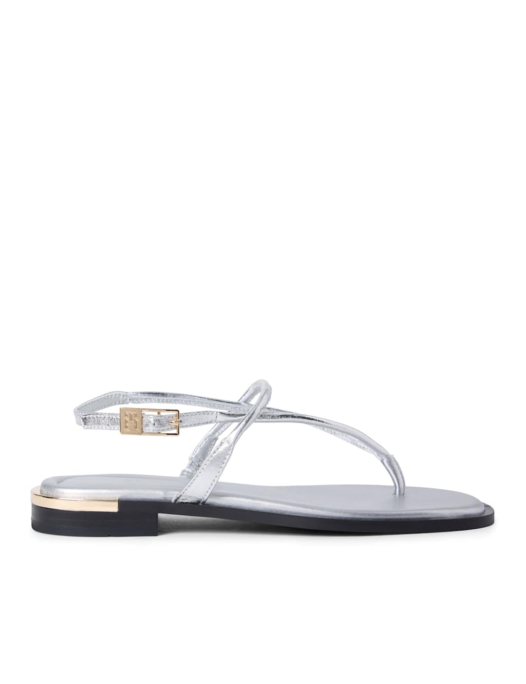 Tommy Hilfiger Metallic Ankle Strap Block Heel Sandals Silver
