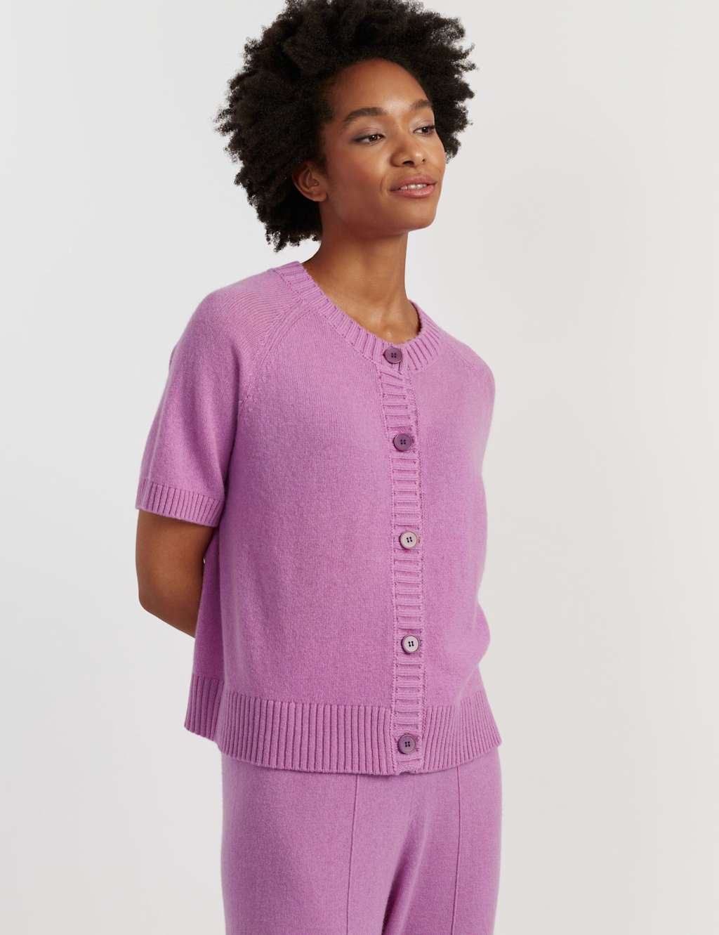 Chinti & Parker Women's Wool Rich Crew Neck Cardigan with Cashmere - Small - Purple - Available at M&S