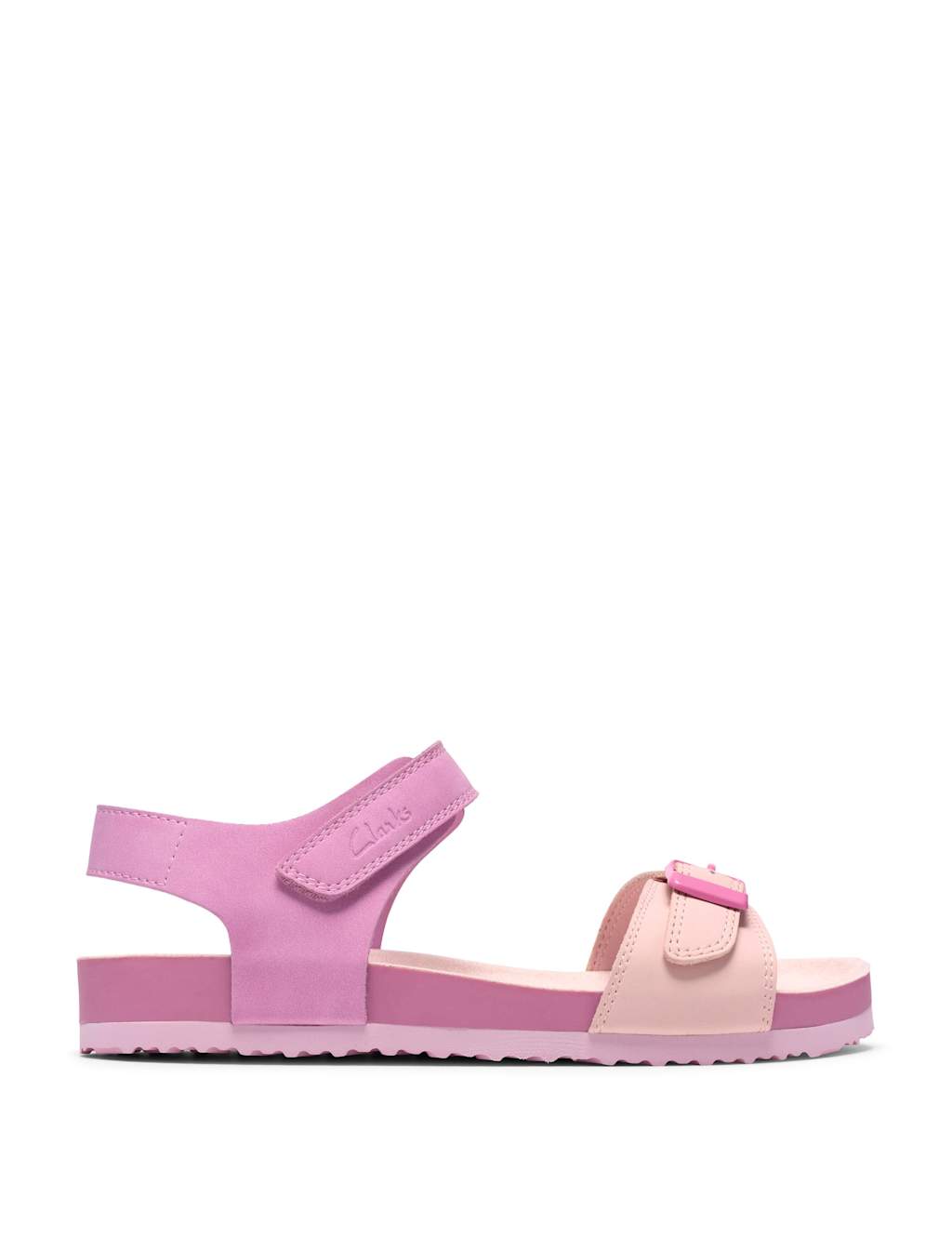 Clarks Girls Riptape Buckle Sandals (7 Small-9 Small) - 9 - Pink - Available at M&S