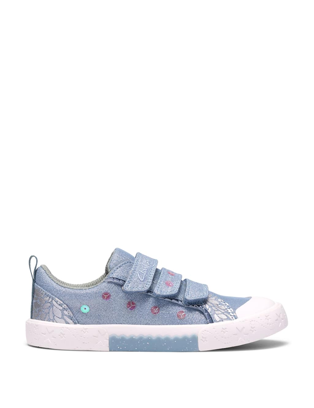 Clarks Girls Denim Canvas Riptape Trainers (7 Small-9 ½ Small) - 7½ - Blue - Available at M&S