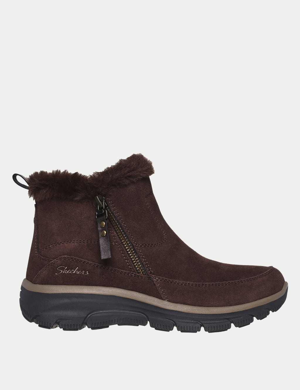 Suede Faux Fur Trim Flat Ankle Boots